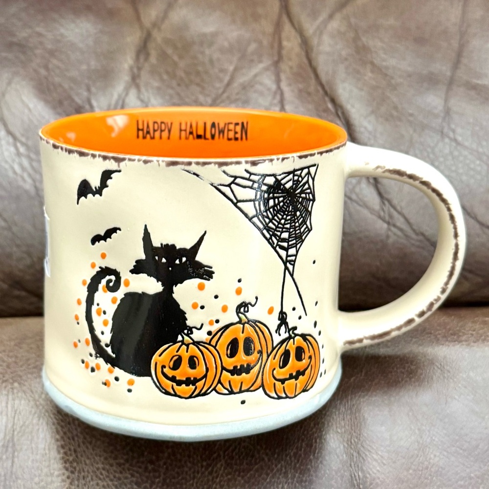 Black Cat with Pumpkins and Spider Web Ceramic Halloween Mug - Eli & Ana Brixton